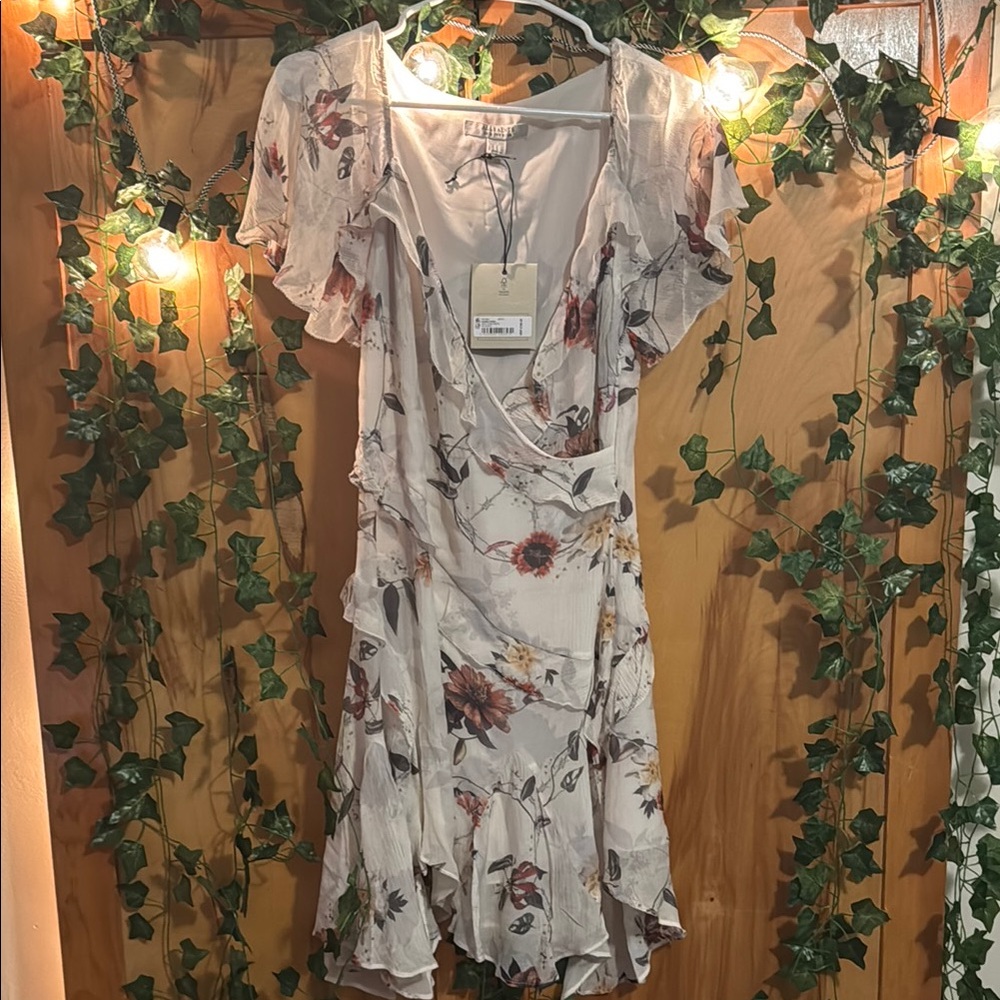 All Saints Cream Wrap Sundress Flutter Sleeve